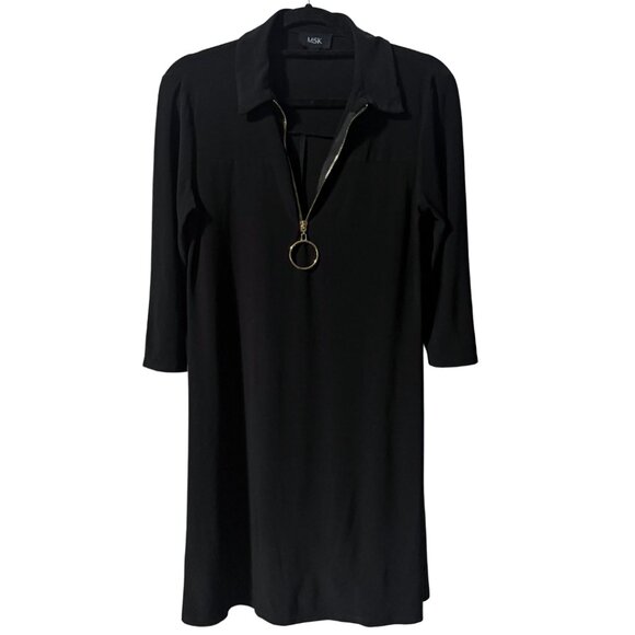 MSK Black Collared Dress | Gold O-Ring Zip Front | Size M | Like New - Picture 6 of 12
